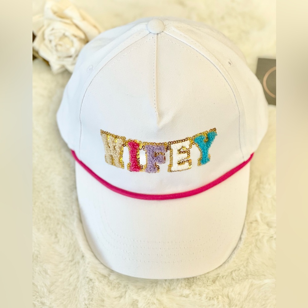 New with tag WIFEY” HAT WHITE with multicolored embroidered Letters and Pi…